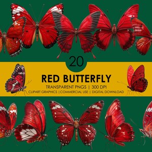 20 Czerwony Motyl Clipart| Realistyczny Clipart| Grafika Motyla| Motyl PNG| Clipart Owada| Realistyczny Motyl| Pobieranie cyfrowe