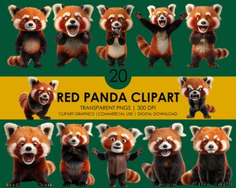 20 Adorable Red Panda Clipart: Funny Cartoon PNG Graphics (Digital Download)