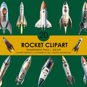 20 Cliparts de Foguetes Espaciais | Nave Espacial | Clipart Realista | Gráficos de Foguetes | Lançador Poderoso | Veículo da NASA | Foguete Espacial de Ficção Científica | Foguete Realista