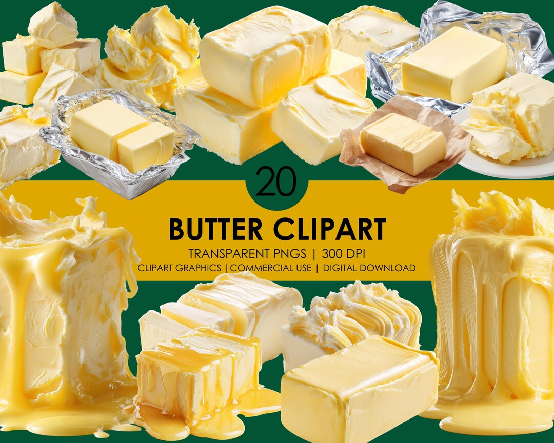 20 Realistic Butter Clipart PNG, Dairy Food Graphics, Butter Block ...