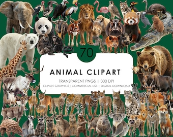 70 imágenes prediseñadas de animales salvajes: safari, animales africanos, imágenes prediseñadas realistas (descarga digital)