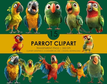 15 Parrot Clipart| Parrot Clipart| Bird Clipart| Tropical Birds| Cartoon Parrot| Realistic Parrot| Realistic clipart| Parrot Png| Animal art