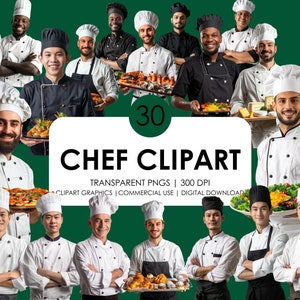 30 Chef-kok clipart| Hoge kwaliteit PNG| Realistische clipart| Culinaire Chef Png| Clipartbundel| Beroep Kunst| Digitale download| Commercieel gebruik