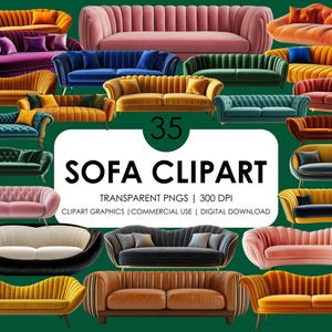 35 Sofa Furniture Clipart| Couch Clipart| Realistic Clipart| Furniture Png| Furniture Graphics| Interior design| Modern Sofa| Minimal Sofa