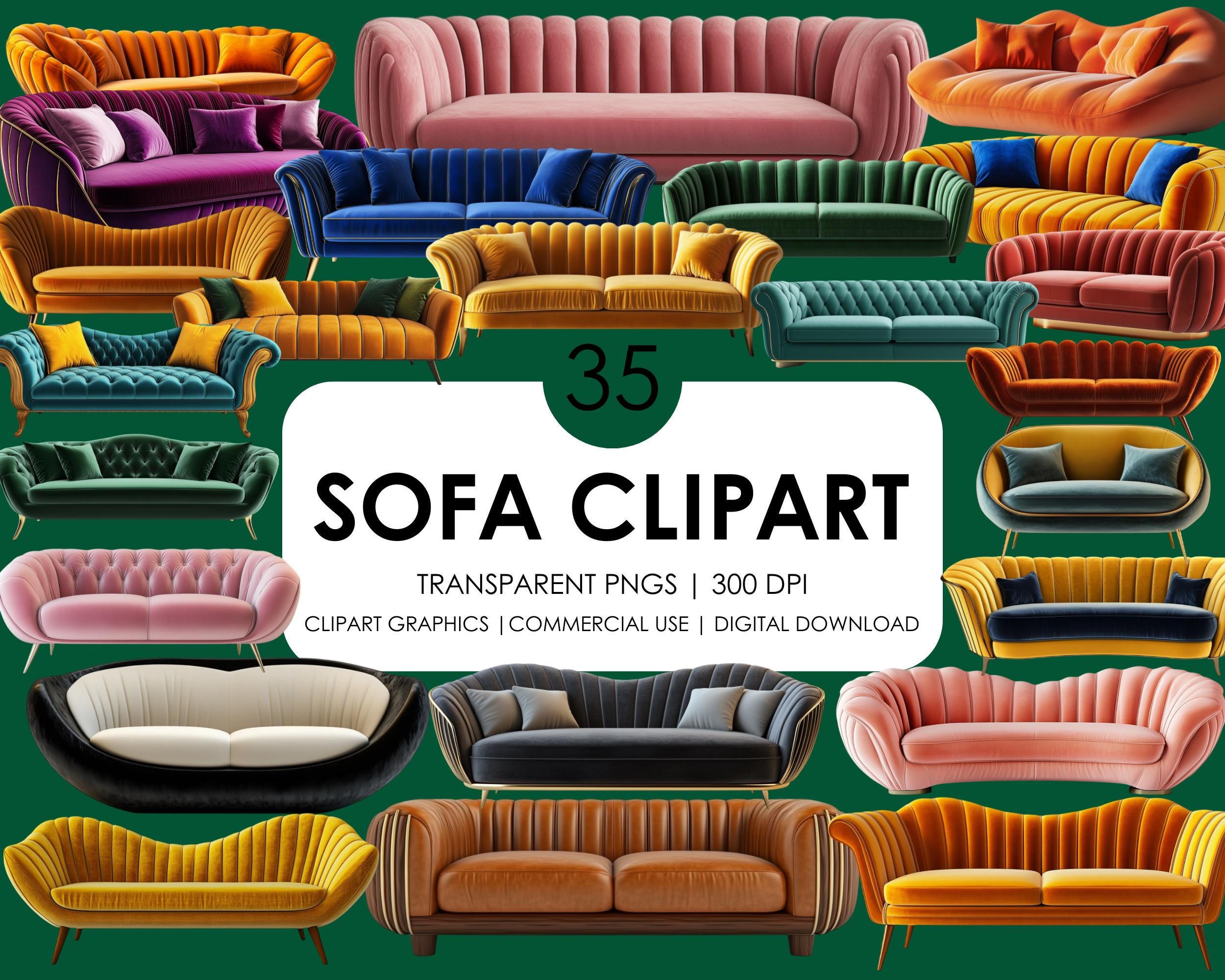Sofa Clipart Bundle: Moderne Möbel PNG Grafiken (Digitaler Download)