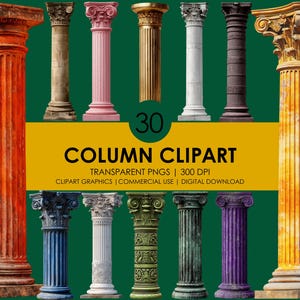 30 Column Clipart, Realistic Architectural Columns PNG, Ancient Pillar Illustration, Greek Roman Column Graphics, Classic Structure Art