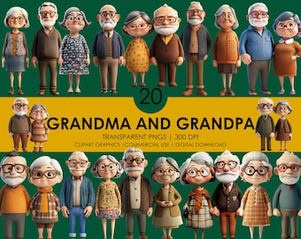 Grandparents Cartoon Clipart: Family PNG Graphics (Digital Download)