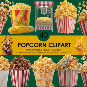 40 Palomitas de maíz Clipart / Película Snack PNG / Clipart realista / Gráficos de palomitas de maíz / Paquete de imágenes prediseñadas de palomitas de maíz / Palomitas de maíz PNG / Comida PNG / Clipart PNG / Maíz