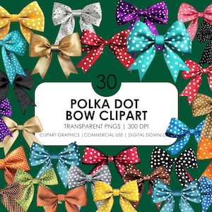 Polka Dot Bows Clipart: 30 Ribbon Graphics (Digital Download)