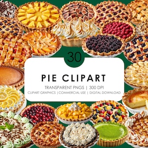 30 Torta Clipart| Pacote de clipart de torta realista | Sobremesa Clipart| Clipart de padaria | Torta PNG| Torta Assada | Torta de maçã | Torta de mirtilo | Torta Caseira