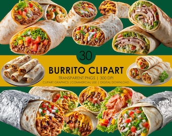 Realistic Burrito Clipart: Mexican Food PNG Graphics (Digital Download)