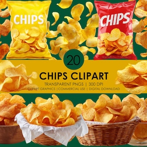 20 Chips Clipart, Realistic Potato Chips PNG, Snack Food Clipart, Potato Chips graphics, Food clipart, Snack clipart, Crisp, Chips snack