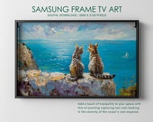 Samsung Frame TV Art: Cats Ocean Oil Painting (Digital Download)