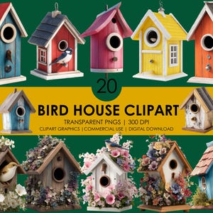 20 imágenes prediseñadas de casa de pájaros/ PNG de decoración de jardín/ Imágenes prediseñadas realistas/ Gráficos de casa de pájaros/ Refugio de patio/ Imágenes prediseñadas de pájaros/ Refugio de pájaros/ Hogar de pájaros