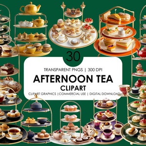 Afternoon Tea Clipart Bundle: 30 PNG Graphics, Realistic clipart  (Digital Download)