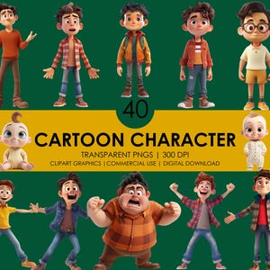 40 personajes de dibujos animados/Clipart de personajes/Animación de dibujos animados/Clipart de niños lindos/Niños de dibujos animados/Clipart familiar