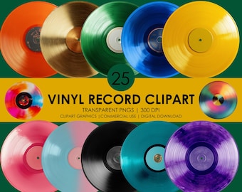 Vinyl Record Clipart: Retro Music PNG Graphics (Digital Download)