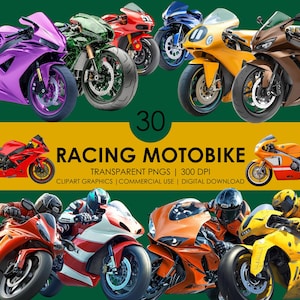 30 Moto da corsa / Clipart di moto / Moto sportiva PNG / Gare di moto sportive / Pacchetto clipart di bici png / Clipart realistiche / Moto PNG