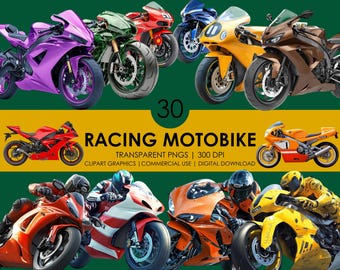 レーシングバイクのクリップアート：スポーツバイクのPNGバンドル（デジタルダウンロード）