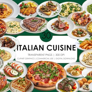 30 Clipart de culinária italiana | Clip art de alimentos italianos | PNG de alimentos italianos realistas | Pratos italianos | Clipart de alimentos | Massa, Pizza, Llasagne PNG