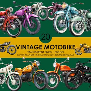 20 Clipart di motociclette / Clipart di motociclette d'epoca / PNG di motociclette / Clipart di motociclette realistiche / Clipart di motociclette classiche / Moto retrò