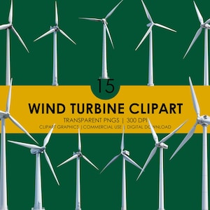 15 Windkraftanlage Clipart, Windenergie PNG, Erneuerbare Energien PNG, Eco Power Illustration, nachhaltige Energie Grafiken, realistische Clipart