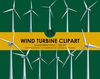 Wind Turbine Clipart: Renewable Energy PNG Graphics (Digital Download)