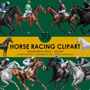 Horse Racing Clipart: Jockey & Racehorse Graphics (30 PNG Digital Download)