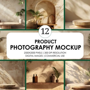12 Product photography mockup Bundle| Podium Mockup| Minimal Product backdrop| Display Mockups Beige backgrounds| Product showcase mockup