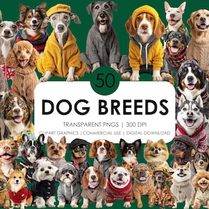 50 Hunde Clipart | Realistische Hunderassen Clipart | Welpe Clipart | Hunderasse PNG | Niedliche Hunderasse Grafiken | Hund im Kostüm|Sofort Download