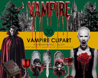 Gothic Vampire Clipart PNG Set: Halloween Graphics (Digital Download)