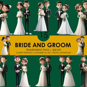15 Bride And Groom| Wedding Couple Clipart| Cute Wedding Couple| Wedding Png| Marriage  Clipart| Cartoon Bride and Groom| Wedding Graphics