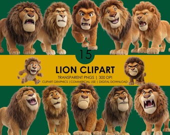 15 Lion Clipart, Lion PNG, Cute Lion Cartoon, Realistic Lion Clipart, Jungle Animal Clipart, Safari Animal PNG, King of the Jungle Clipart