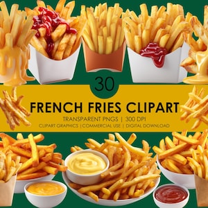30 imágenes prediseñadas de papas fritas/ papas fritas PNG/ imágenes prediseñadas realistas/ gráficos de papas fritas/ imágenes prediseñadas de comida/ imágenes prediseñadas de comida rápida/ papas fritas/ papas fritas realistas
