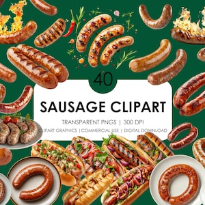 40 Würstchen Clipart | Gegrillte Würstchen Bilder | Realistische Würstchen Png | Grillwürstchen| Fast Food Clipart | Hot Dog | Würstchen Grafiken
