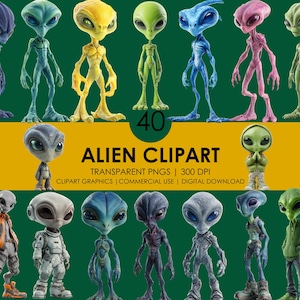 40 Clipart Alien, Alien PNG, dessin animé mignon Alien, clipart créature de l’espace, personnage de science-fiction PNG, clipart galaxie, OVNI Alien, Clipart réaliste