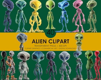 40 Alien Clipart, Alien PNG, Cute Alien Cartoon, Space Creature Clipart, Sci-Fi Character PNG, Galaxy Clipart, UFO Alien, Realistic Clipart