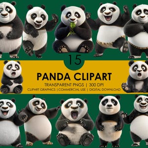 15 imágenes prediseñadas de pandas/ Panda lindo/ Imágenes prediseñadas de animales/ Panda divertido PNG/ Panda de dibujos animados/ Panda realista/ Imágenes prediseñadas realistas/ Panda bebé/ Gráficos de pandas