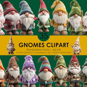 35 cliparts gnomes, nain PNG, nain mignon, graphiques de nain de Noël, clipart nain réaliste, nain de jardin PNG, personnage nain lunatique