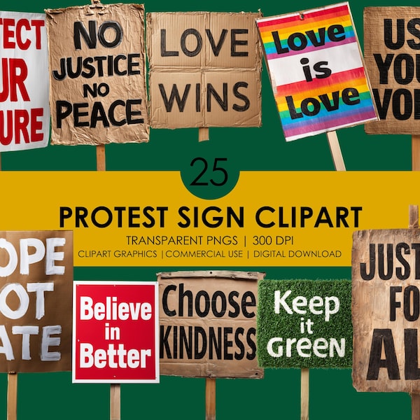 25 Realistic Protest Sign Clipart, Protest Poster PNG, Demonstration Sign Graphics, Digital Download