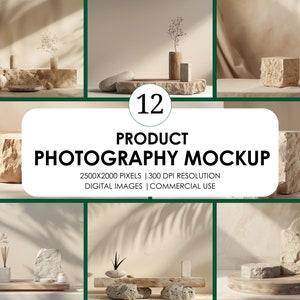 12 Product photography mockup Bundle| Podium Mockup| Minimal Product backdrop| Display Mockups Beige backgrounds| Product showcase mockup