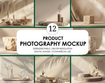 12 Product photography mockup Bundle| Podium Mockup| Minimal Product backdrop| Display Mockups Beige backgrounds| Product showcase mockup