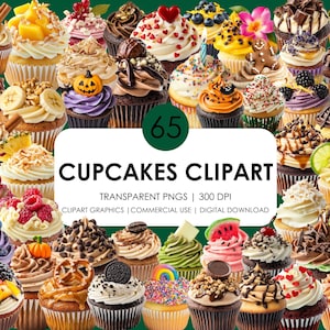 65 Cupcake Clipart Realistische Clipart | Kuchen-Bundle| Cupcake Png | Hochwertige Clipart | Süße Clipart | Desserts Clipart | Cupcake Grafiken