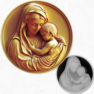 Virgin Mary 3D Laser Engrave | Fiber Laser Engraving | Depth Engraving | 3D Coin depth maps Png File | Jesus Christ.