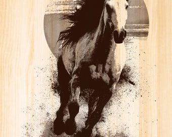 Horse Silhouette with Sunset Laser Engraving, Horse Scene Laser Burn files, Nature Wildlife PNG Laser ready Files.