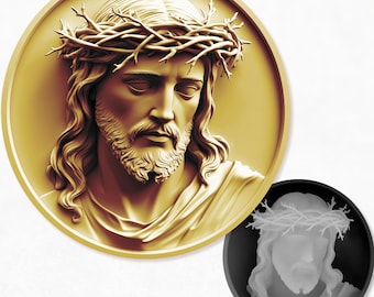 Jesus Crown of Thorns 3D Laser Engrave | Fiber Laser Engraving Designs | Depth Engraving | 3D Coin depth maps Png Files.