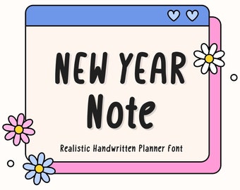 Neujahrs-Notizschrift, Notizschrift, ordentliche Schriftart, Notebook-Handschrift, digitale Planerschrift, realistische handgeschriebene Schrift