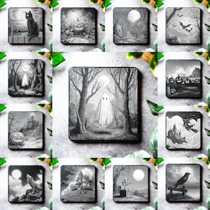Halloween Laser Engraving Bundle Slate Board Coaster Files Glowforge File laser files Halloween 13 PNG Bundle Laser Engraving ready files