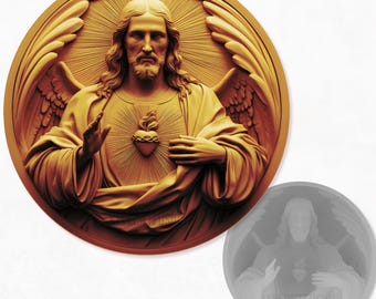 Sacred Heart of Jesus 3D Laser Engrave | Fiber Laser Engraving Designs | Depth Engraving | 3D Coin depth maps Png Files.
