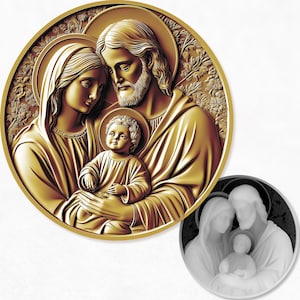 Holy family Coin depth maps, Jesus Grayscale 3D Coin File for Engraving Fiber Laser.